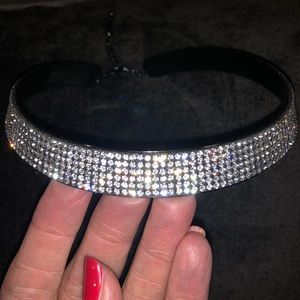 Rhinestone Collar Necklace, Gunmetal Gray Metal